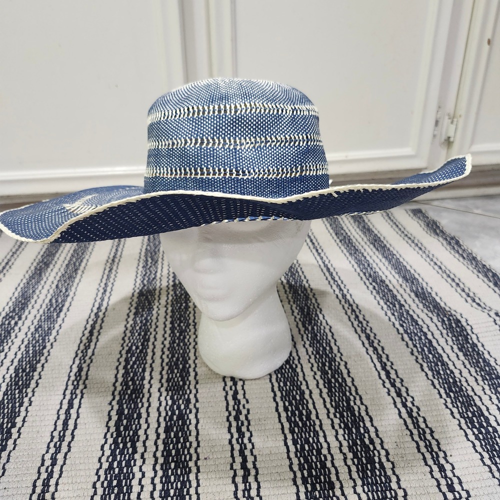 Pistil Womens Blue White Woven Paper Wide Brim Sun Hat Coldwater Creek‎ NEW